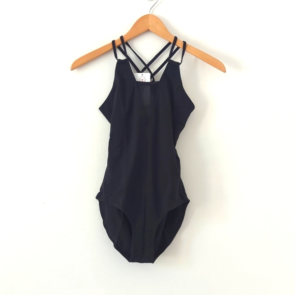(3) NWT New Black Mesh Lace Halter Leotard Dance Gymnastics Bodysuit Sz Medium - Picture 9 of 12